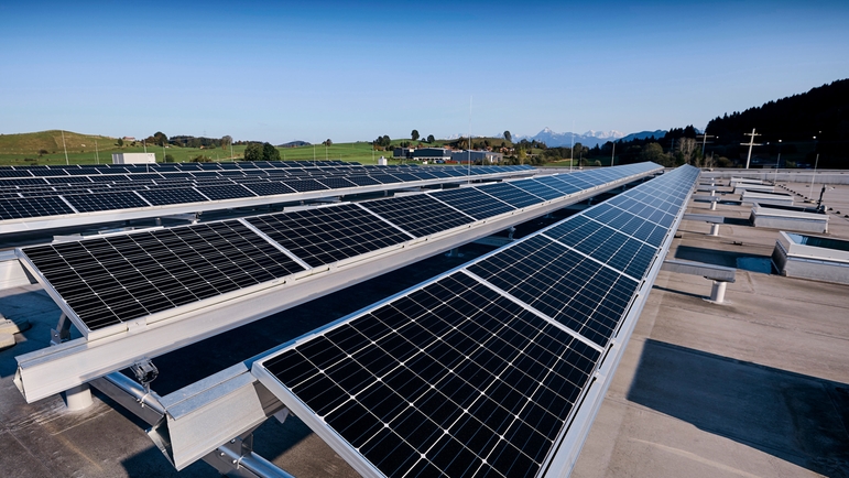 Solar panels on the roof of Endress+Hauser building