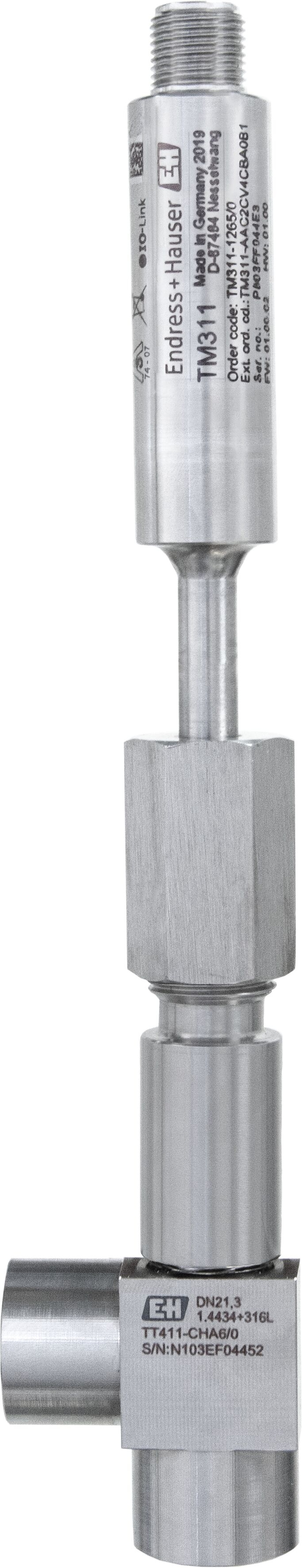 Compact thermometer with thermowell in elbow design